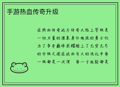 手游热血传奇升级